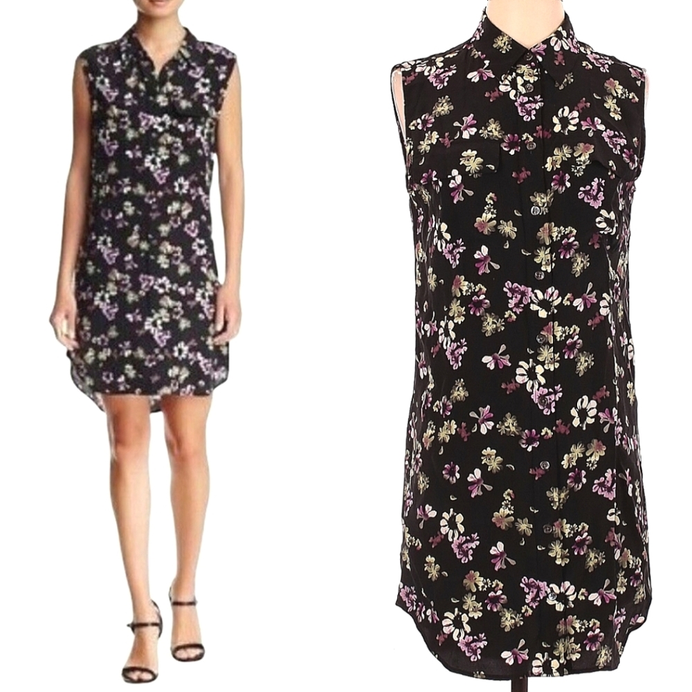 Equipment Silk Floral Sleeveless Shirt Dress XS
